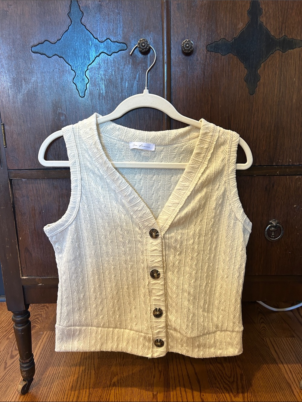Ces Femme Cream Cable Knit Button Front Vest